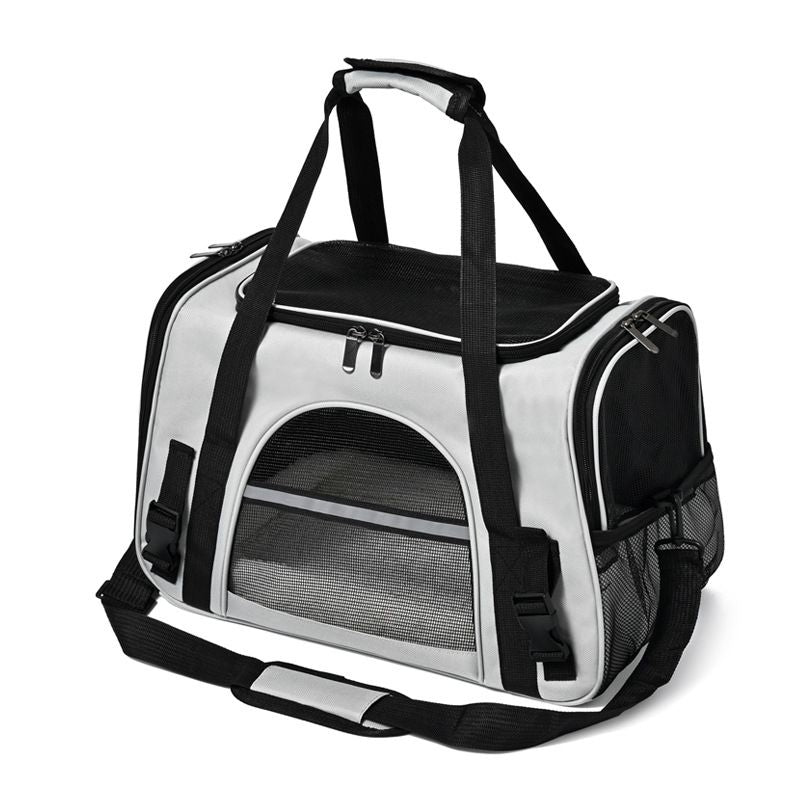 Grey with Black Foldable Pet Carrier Bag - Breathable Mesh Soft Sided Travel Carrier, Handheld and Shoulder Carry Design for Cats and Small Dogs up to Approx. 7.5 kg