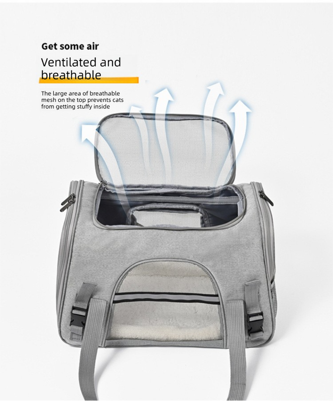 Grey with Black Foldable Pet Carrier Bag - Breathable Mesh Soft Sided Travel Carrier, Handheld and Shoulder Carry Design for Cats and Small Dogs up to Approx. 7.5 kg