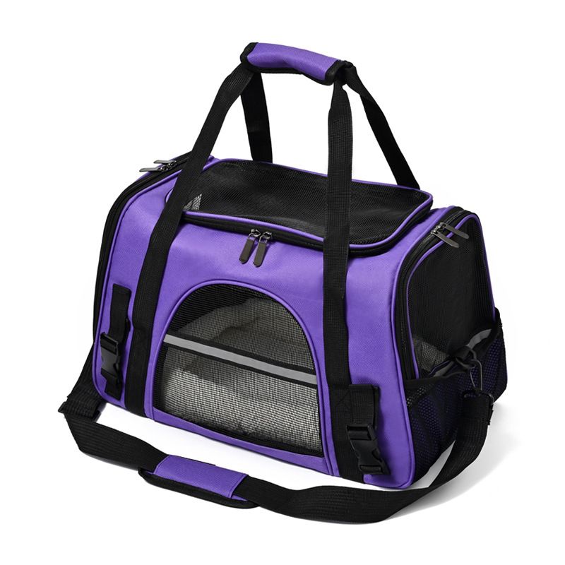 Purple Foldable Pet Carrier Bag - Breathable Mesh Soft Sided Travel Carrier, Handheld and Shoulder Carry Design for Cats and Small Dogs up to Approx. 7.5 kg