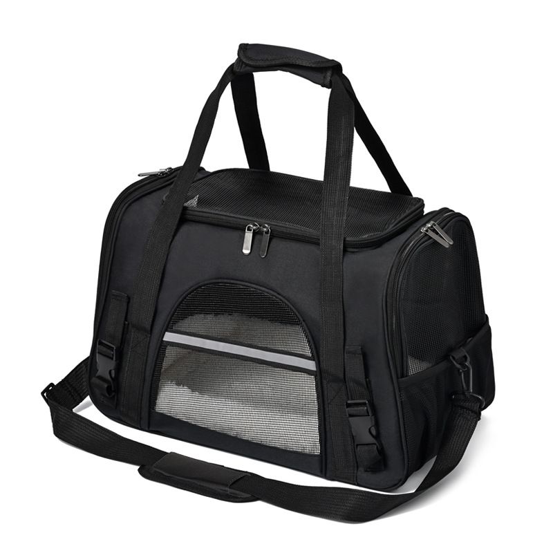 Black Foldable Pet Carrier Bag - Breathable Mesh Soft Sided Travel Carrier, Handheld and Shoulder Carry Design for Cats and Small Dogs up to Approx. 7.5 kg