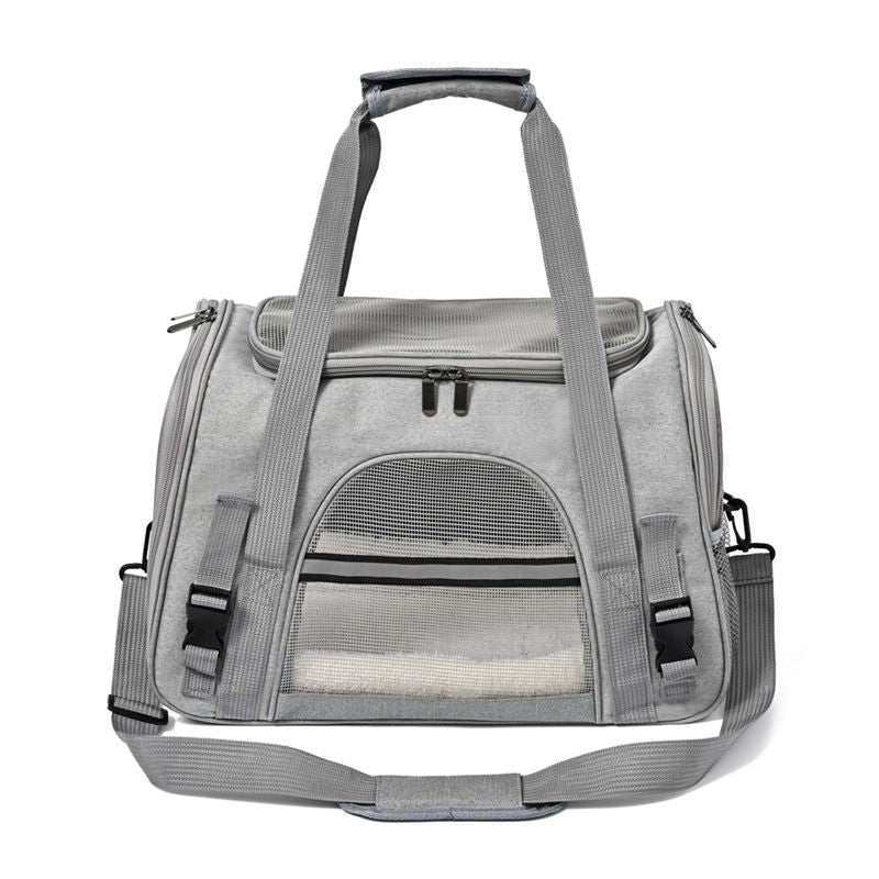 Grey Foldable Pet Carrier Bag - Breathable Mesh Soft Sided Travel Carrier, Handheld and Shoulder Carry Design for Cats and Small Dogs up to Approx. 7.5 kg