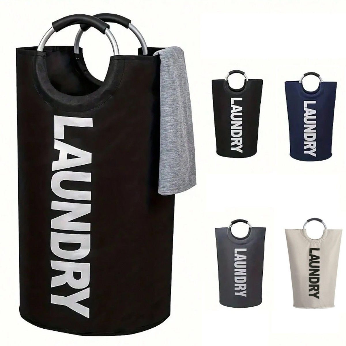 Dark blue Collapsible Laundry Hamper 2 Pack - 38 x 79 cm Oxford Fabric Large Capacity Clothes Baskets with Carry Handles, Space Saving Storage for Home and Dorm