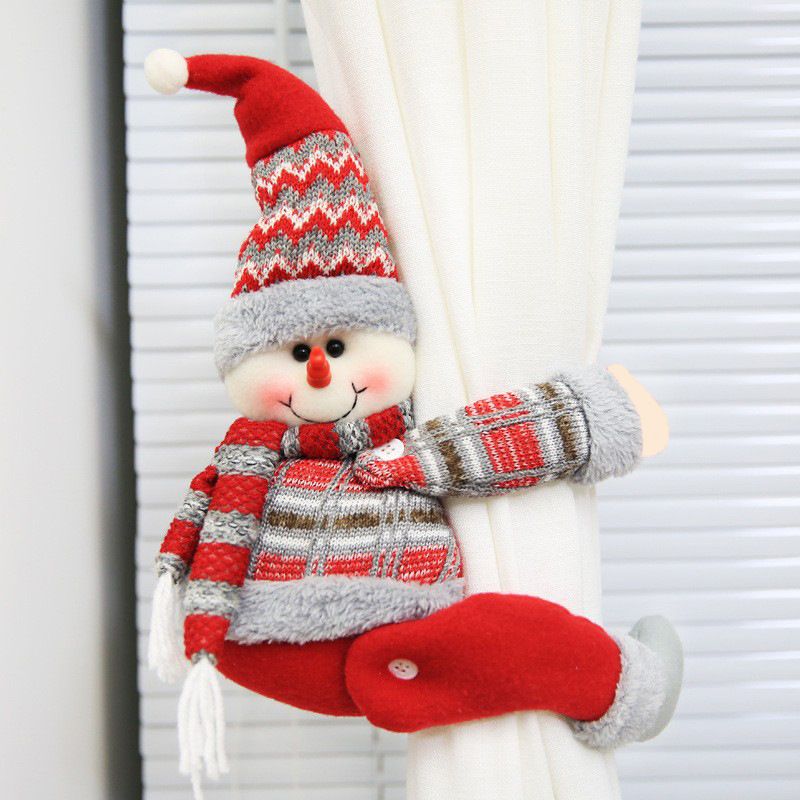 Christmas Snowman Curtain Tieback - 34 x 27 cm Plush Cartoon Doll Curtain Holder, Festive Window Decoration for Home, Hotel, Restaurant and Holiday Displays