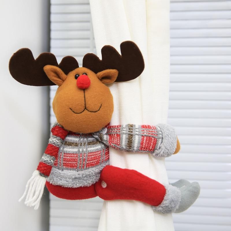 Christmas Reindeer Curtain Tieback - 34 x 27 cm Plush Cartoon Doll Curtain Holder, Festive Window Decoration for Home, Hotel, Restaurant and Holiday Displays