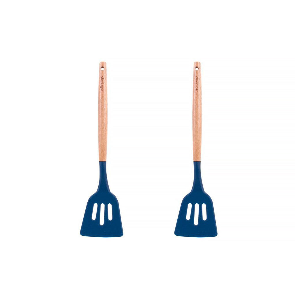 2pcs Beechwood & silicone slotted turner navy