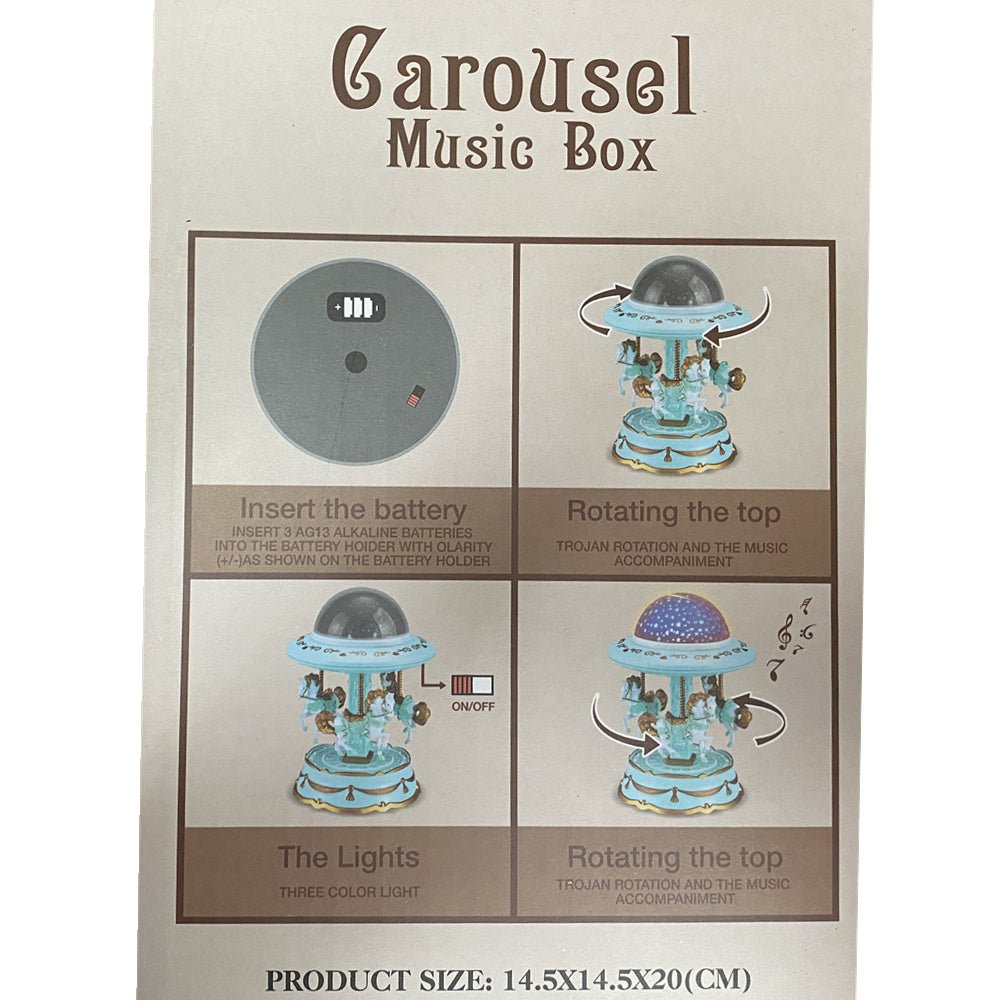 Blue Music Box Musical Carousel Horse LED Carousel Toy Child Birthday Xmas Gift