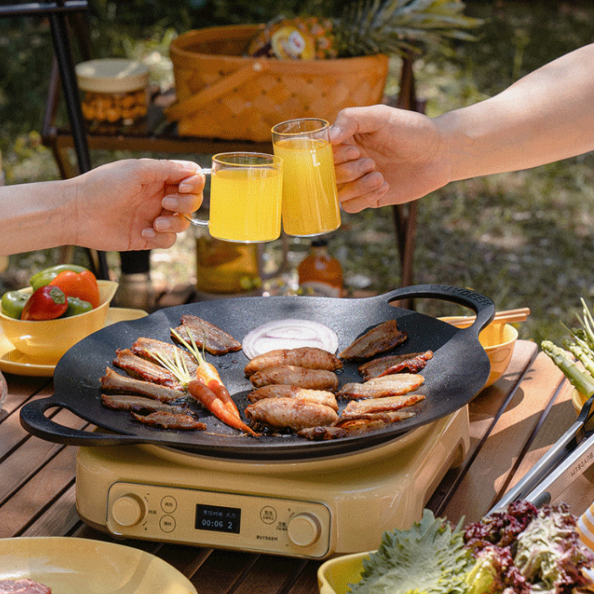 BUYDEEM Grill Pan Nonstick 36cm Round BBQ Griddle Indoor or Outdoor Cooking