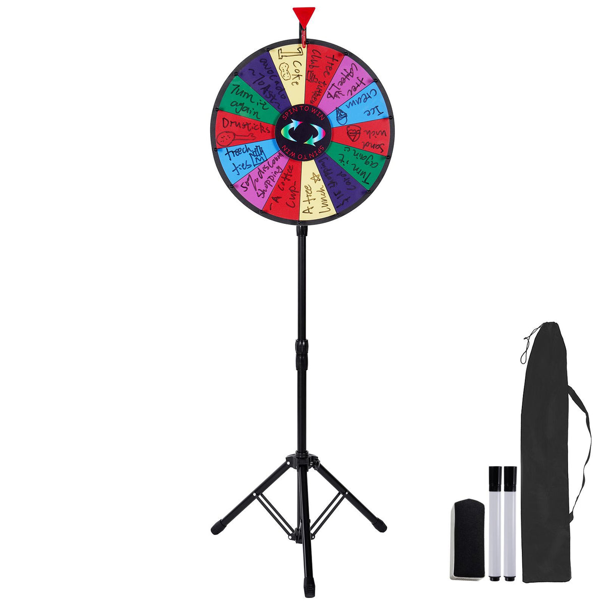 18 Inch Tabletop Color Prize Wheel with Folding Tripod Floor Stand 14 Slots Dry Erase