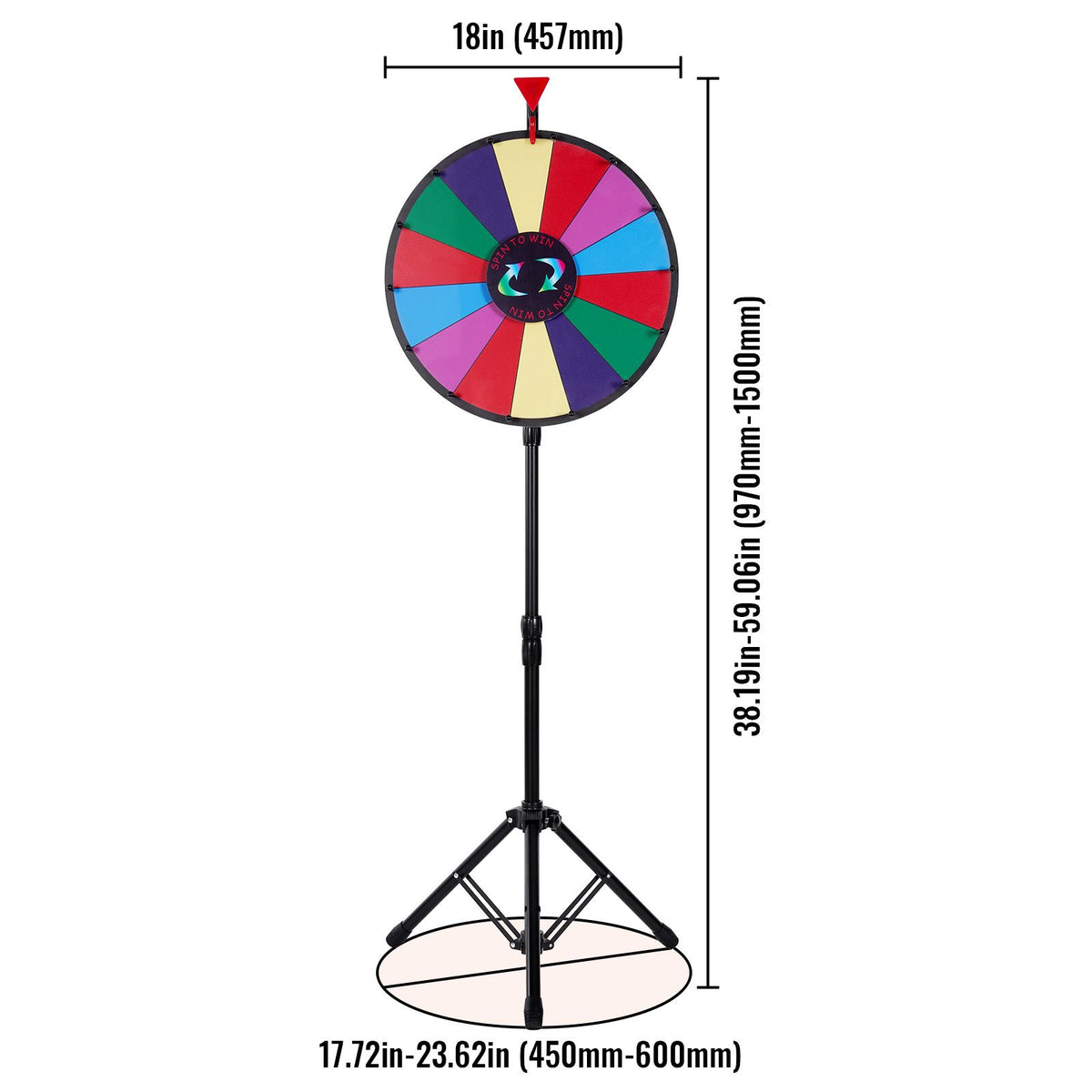 18 Inch Tabletop Color Prize Wheel with Folding Tripod Floor Stand 14 Slots Dry Erase
