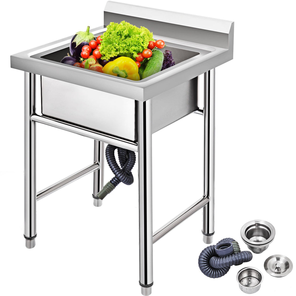Handmade Sink Non-magnetic Stainless Steel Kitchen Sink Hand Made 1 Compartment 44.4 x 41.9 x 25.4 cm Capacity Huge Tub Sink for Farmhouse Cafe Shop Hospital