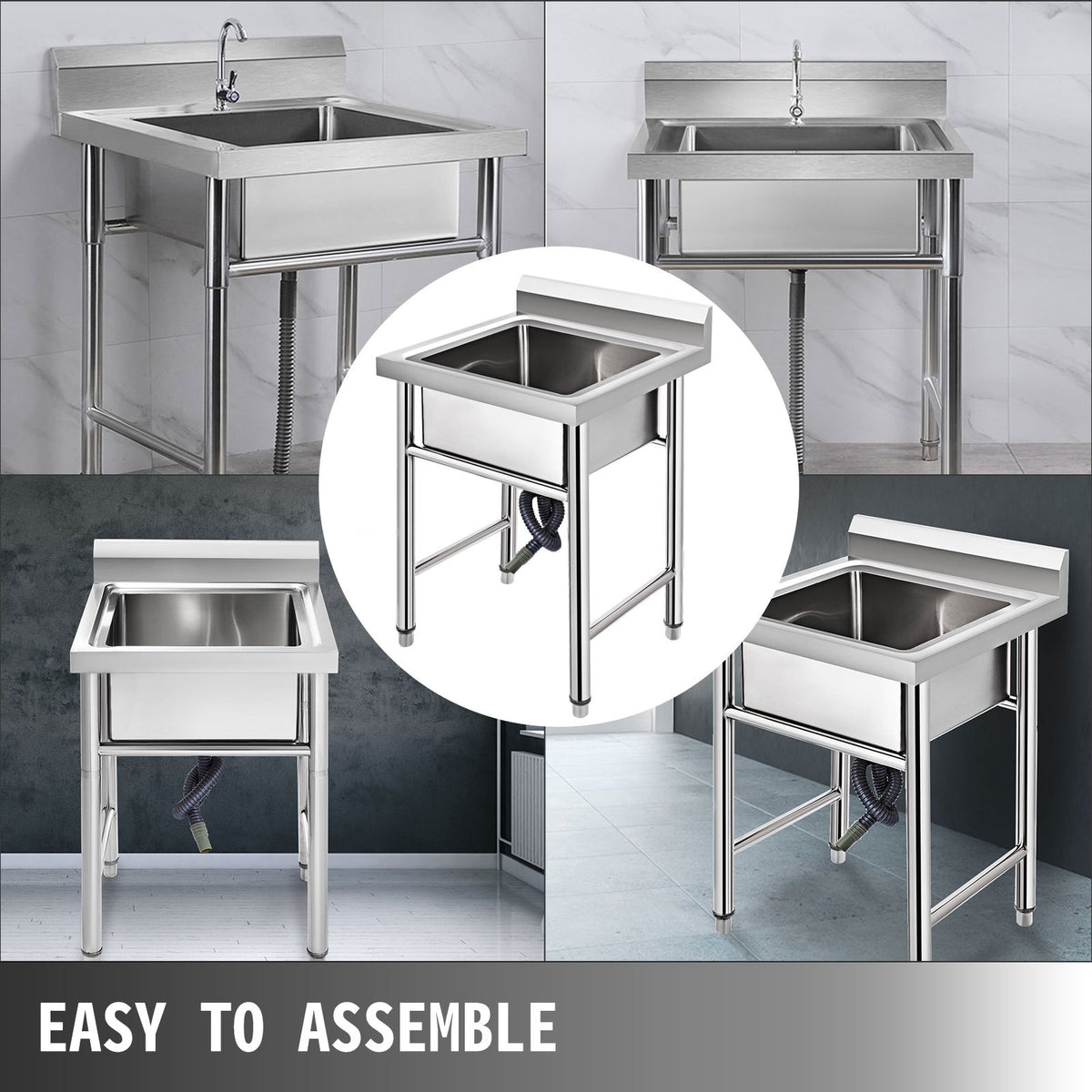 Handmade Sink Non-magnetic Stainless Steel Kitchen Sink Hand Made 1 Compartment 44.4 x 41.9 x 25.4 cm Capacity Huge Tub Sink for Farmhouse Cafe Shop Hospital