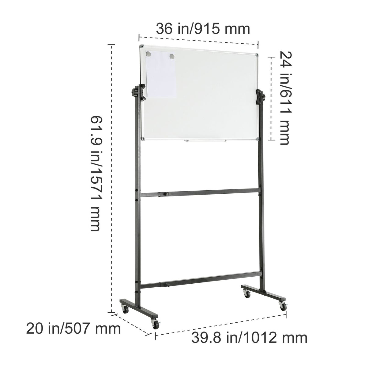 91.5x61cm Rolling Magnetic Whiteboard, Double-sided Mobile Whiteboard, Adjustable Height Dry Erase Board with Wheels, 1 Magnetic Erase & 3 Dry Erase Markers & Movable Tray Office, School