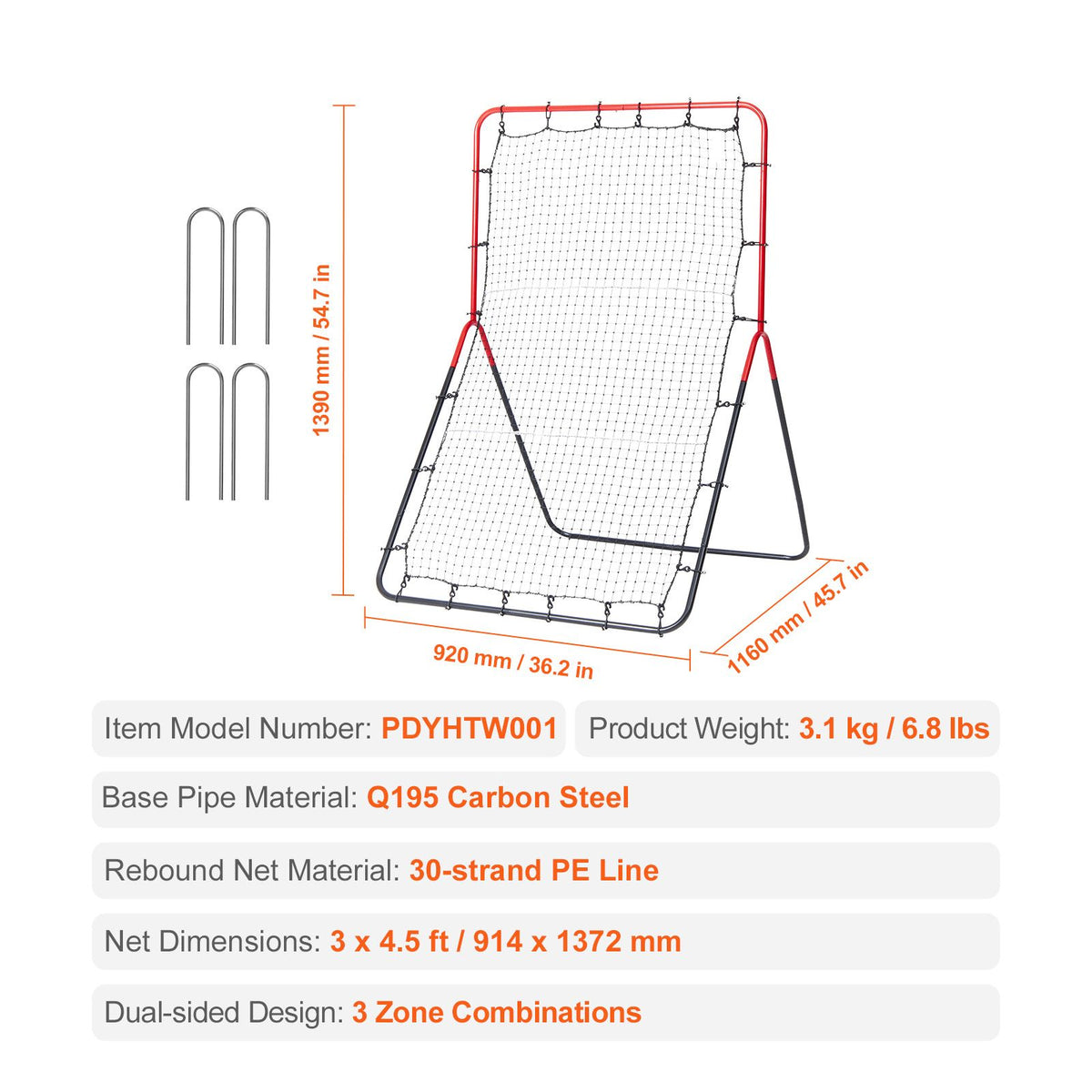 Baseball And Softball Rebounder Net, 3 x 4.5 ft PitchBack Baseball Pitching Nest, 3-Way Baseball, Softball Pitchback Net, Fielding Trainer, Bounce Back Net for Fielding/Throwing Practice