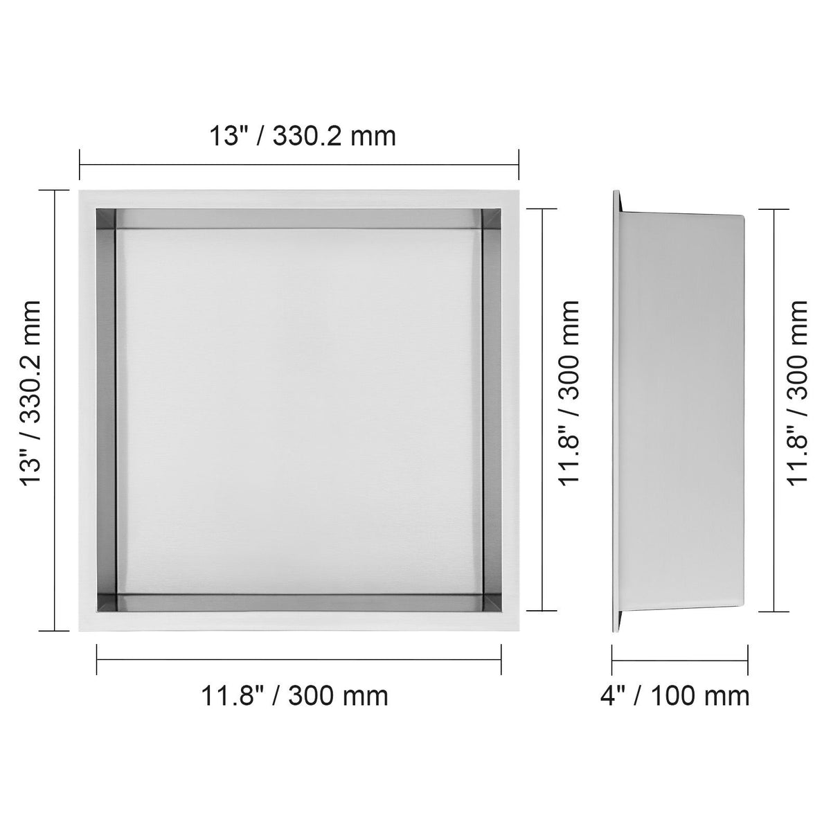 33.02 x 33.02 cm No Tile Shower Niche 304 Stainless Steel, Wall-Inserted Niche Recessed Double Shelves, Sealed Waterproof Rust-Resistant Modern Niche for Shower Bathroom Soap Storage, Silver