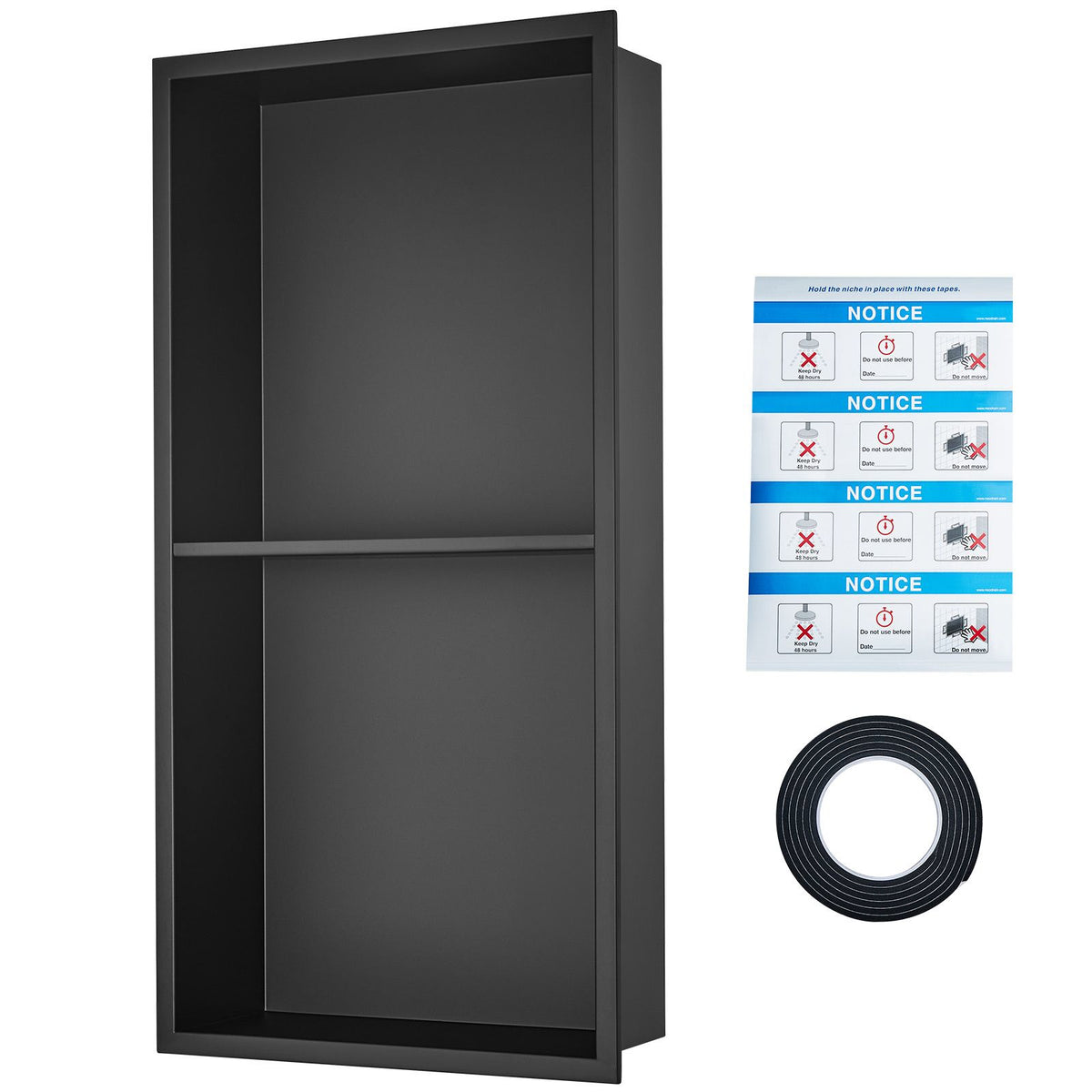33.02 x 63.5 cm No Tile Shower Niche 304 Stainless Steel, Wall-Inserted Niche Recessed Double Shelves, Sealed Waterproof Rust-Resistant Modern Niche for Shower or Soap Storage Bathroom