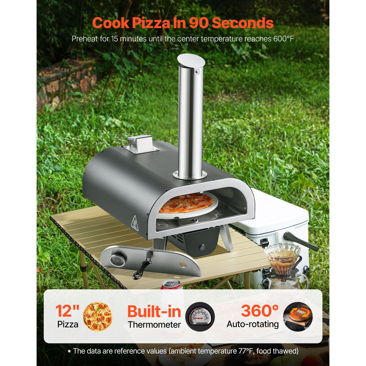 Outdoor Pizza Oven, 12 in Wood Fired Pizza Ovens, Pellet Pizza-Stove with Thermometer & Electric Rotation, Portable Pizza-Maker for Outside Backyard Patio Camping, Pizza-Stone, Carry Bag, Shovel