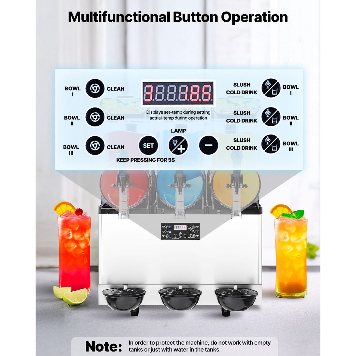 Commercial Frozen Drink Maker, 15Lx3 Triple Tank Slushy Machine, 180 Cups Stainless Steel Margarita Smoothie Frozen Drink Machine, Slushie Maker for Home Party Restaurants Cafe Bars