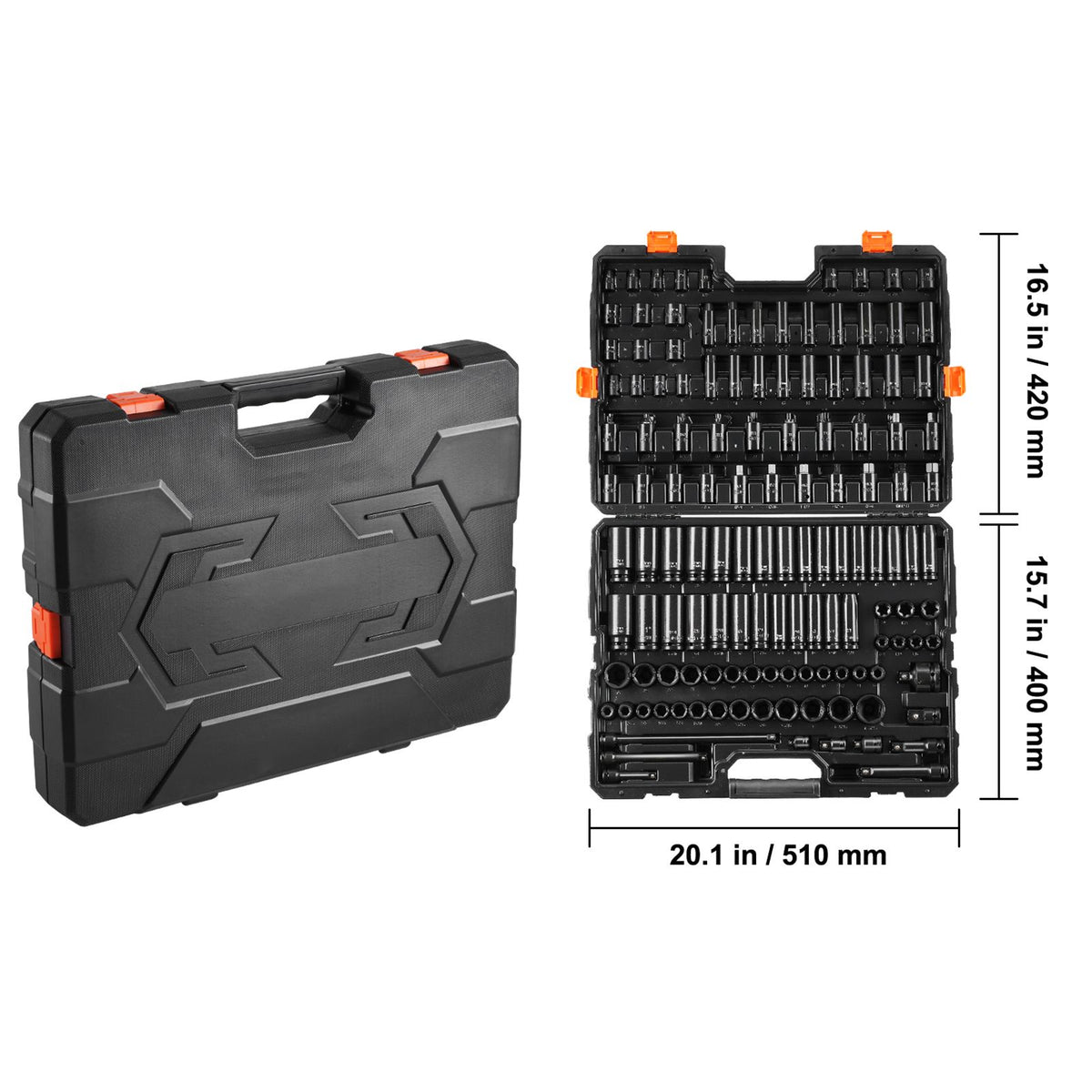 Impact Sockets Set 130PCS 6-Point 3/8" & 1/2" Drive Bit Ratchet Tool Kit