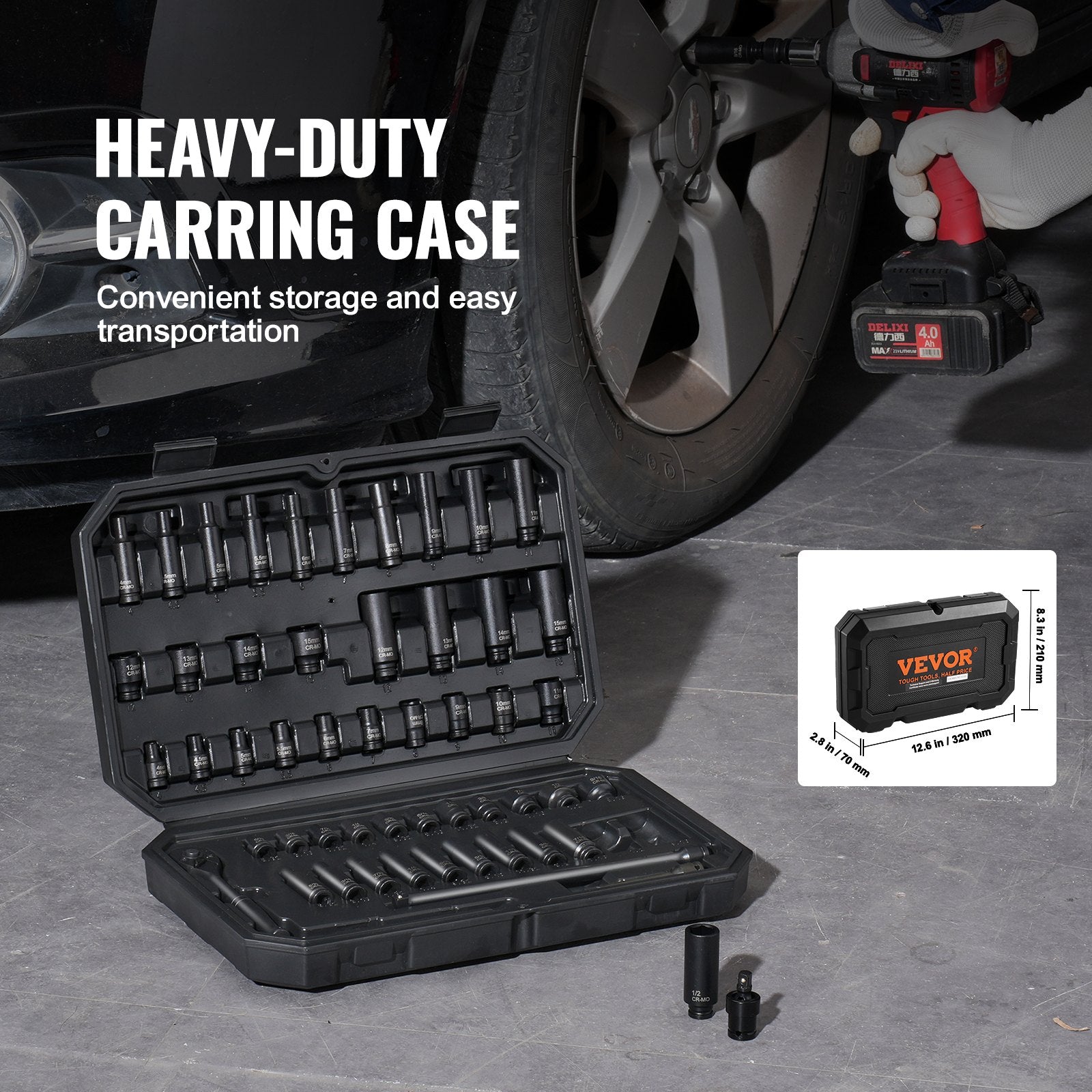 VEVOR 1/4" Drive Impact Socket Set, 55 Piece Deep & Shallow Socket Set SAE 5/32"-9/16" and Metric 4-15mm, 6 Point CR-V Alloy Steel for Auto Repair, Easy-to-Read Size Markings, Storage Case