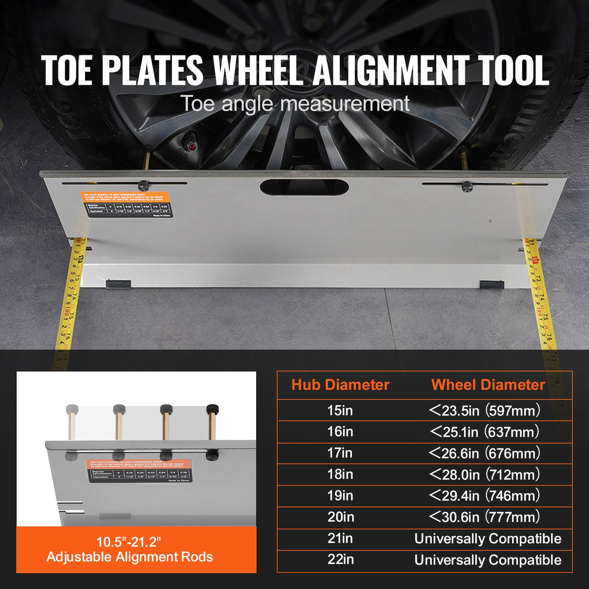 Wheel Alignment Tool, 2-Pack Alignment Tool Toe Plates, Stainless Steel Toe Angle Measurement Tool Plate, 4 Alignment Rods and Magnetic Slots, Includes Measuring Tapes & Conversion Chart