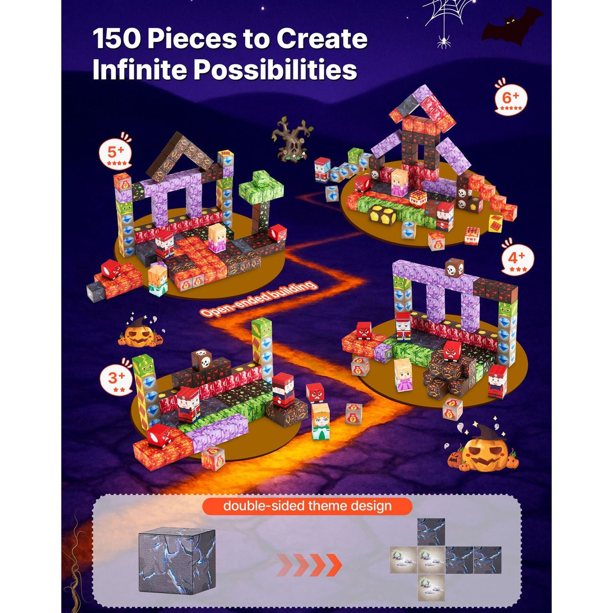 Magnetic Blocks, 150 PCS Dark Castle Set, Magnetic Building Cubes for Kids, STEM Montessori Sensory Toys for Christmas Birthday Gift, Construction Stacking Toy for 3+ Years Old Boys & Girls