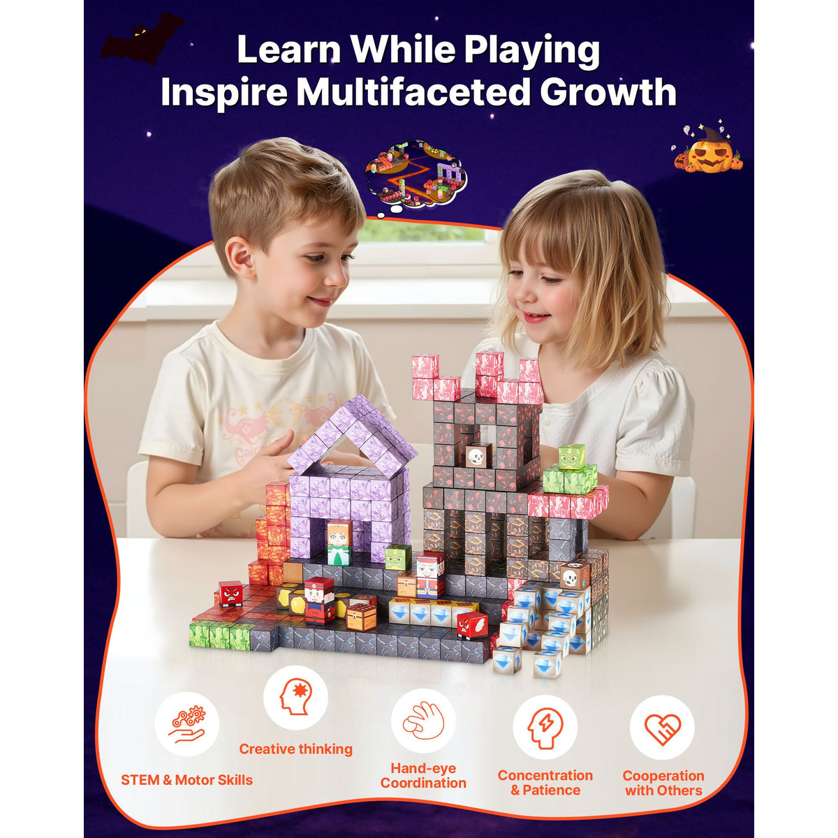 Magnetic Blocks, 150 PCS Dark Castle Set, Magnetic Building Cubes for Kids, STEM Montessori Sensory Toys for Christmas Birthday Gift, Construction Stacking Toy for 3+ Years Old Boys & Girls