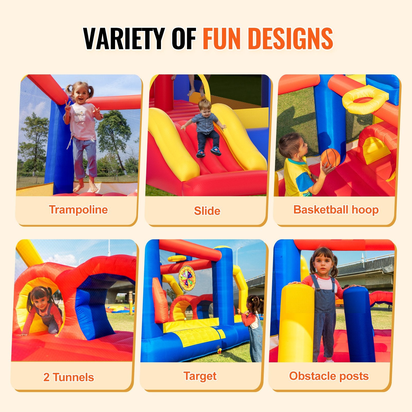 VEVOR Inflatable Bounce House, Outdoor High Quality Playhouse Trampoline, Jumping Bouncer with Blower, Slide, and Storage Bag, Family Backyard Bouncy Castle, for Kid Ages 3_8 Years, 4.0x2.4x2.4m