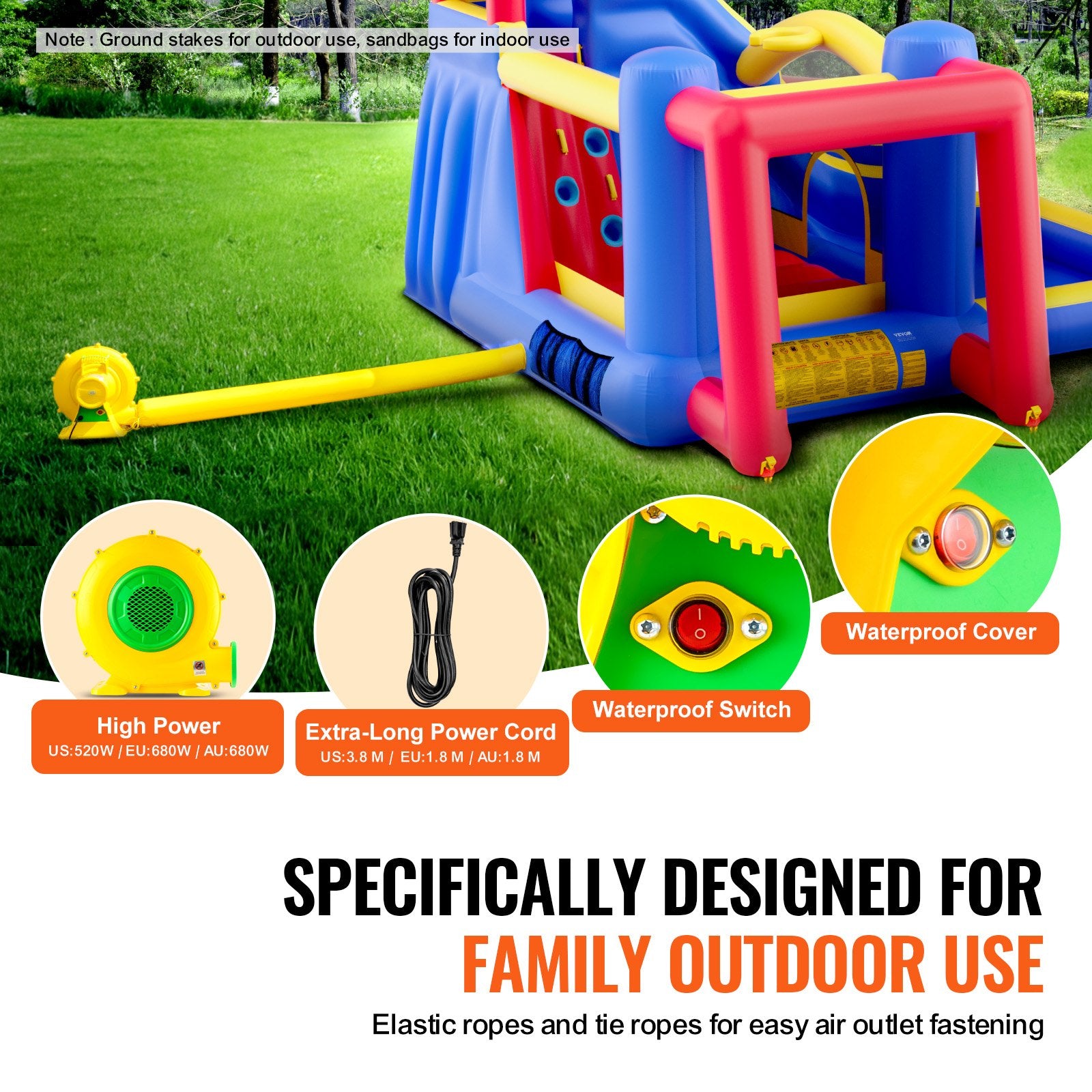 VEVOR Inflatable Bounce House, Outdoor High Quality Playhouse Trampoline, Jumping Bouncer with Blower, Slide, and Storage Bag, Family Backyard Bouncy Castle, for Kid Ages 3_8 Years, 3.3x3x2.3m