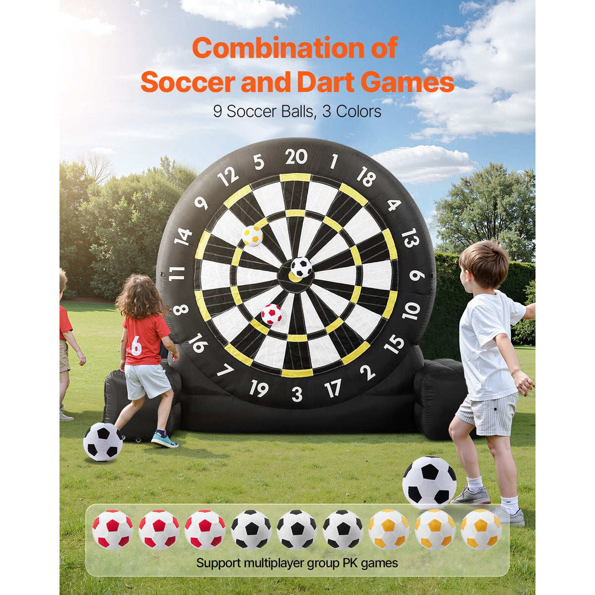 Inflatable Soccer Dart Board, over 2.5 m High Giant Soccer Dart Board with 9 Kick Balls & Air Pump, 2-Minutes Setup & Storage Bag for Easy Carrying, for Giant Yard Games, Giant Kick Darts Game