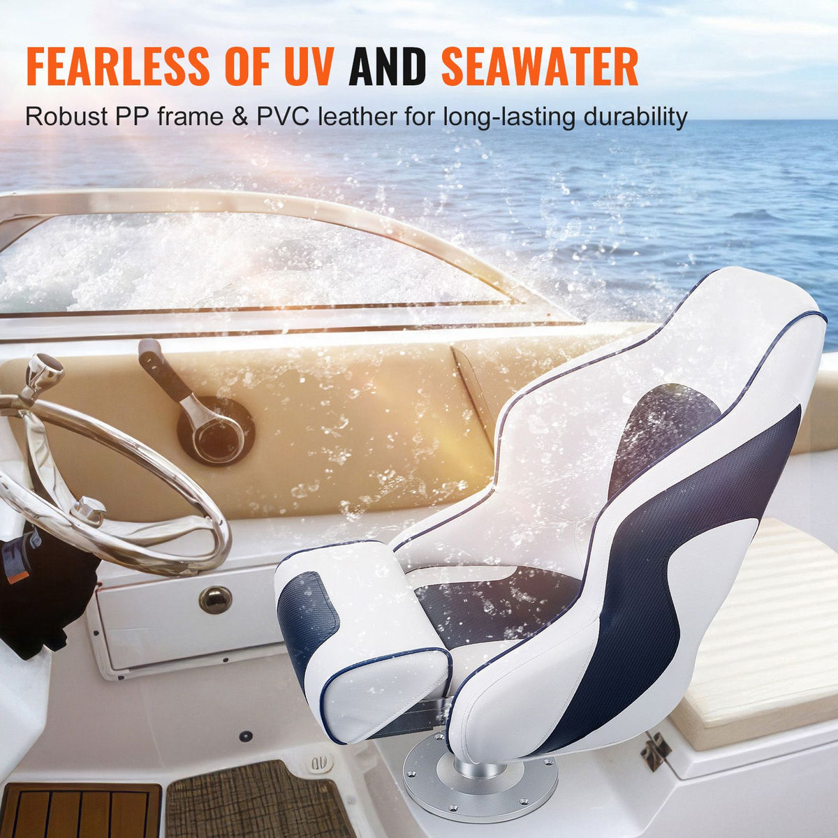 Captain Bucket Seat Boat Seat, Flip Up Boat Seat, with Thickened Sponge Padding, Flip-up Bolster Boat Captain Chair for Fishing Boat, Sightseeing Boat, Speedboat, Canoe, 1-Piece