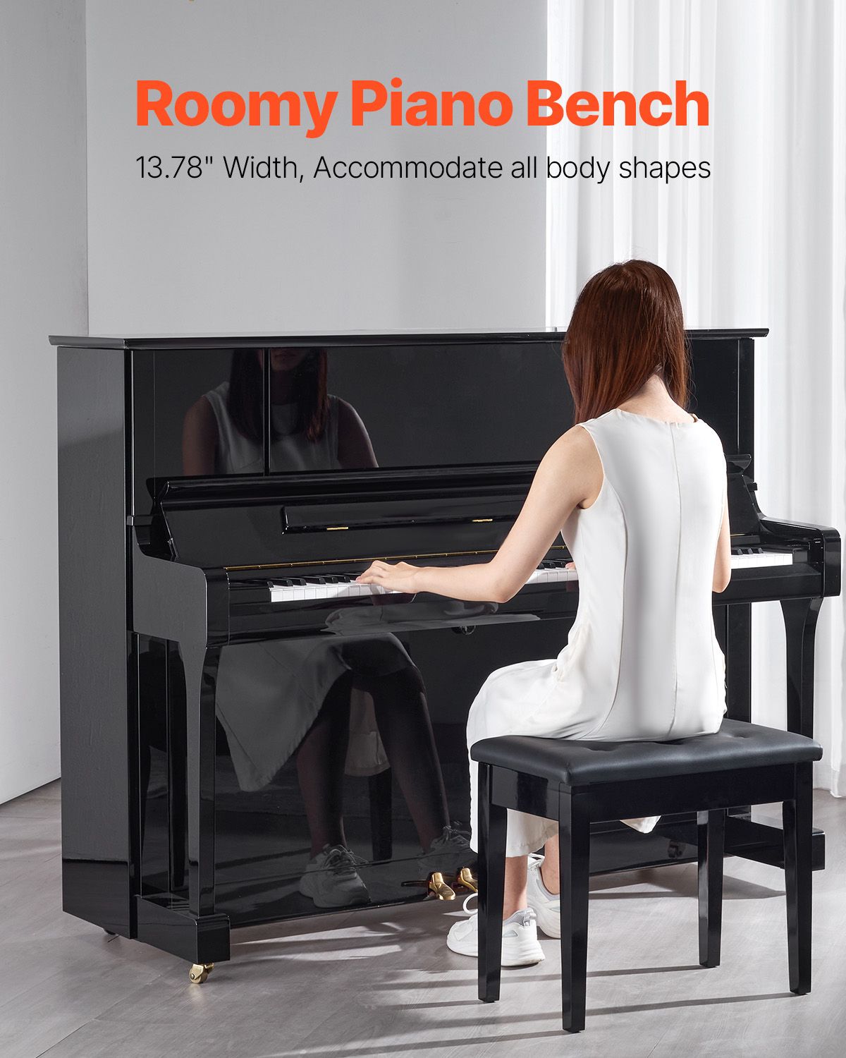 Piano Bench, 22" x 13.78" x 19", Keyboard Piano Chair with High-Density Padded Cushion, Storage Compartment for Music Books, Wooden Piano Bookcase Stool Seat, for Vanity, Living Room, Bedroom