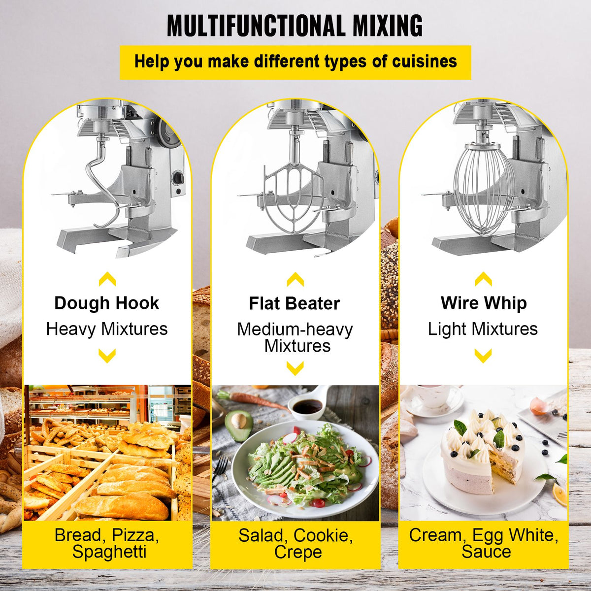 Commercial Stand Mixer, 850W Heavy Duty Electric Food Mixer, 15Qt Stainless Steel Bowl with 3 Speeds Adjustable 113/184/341 RPM, Dough Hook Whisk Beater Included, Perfect for Bakery Pizzeria