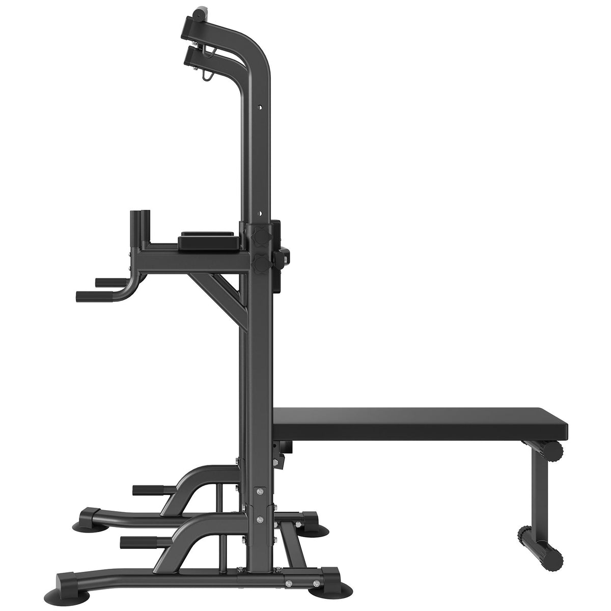 Power Tower with Bench, 10-Level Height Adjustable Pull Up Bar Stand Dip Station & Detachable Bench, Multi-Function Home Gym Strength Training Fitness Equipment with Backrest, Elbow Pads, 440LBS