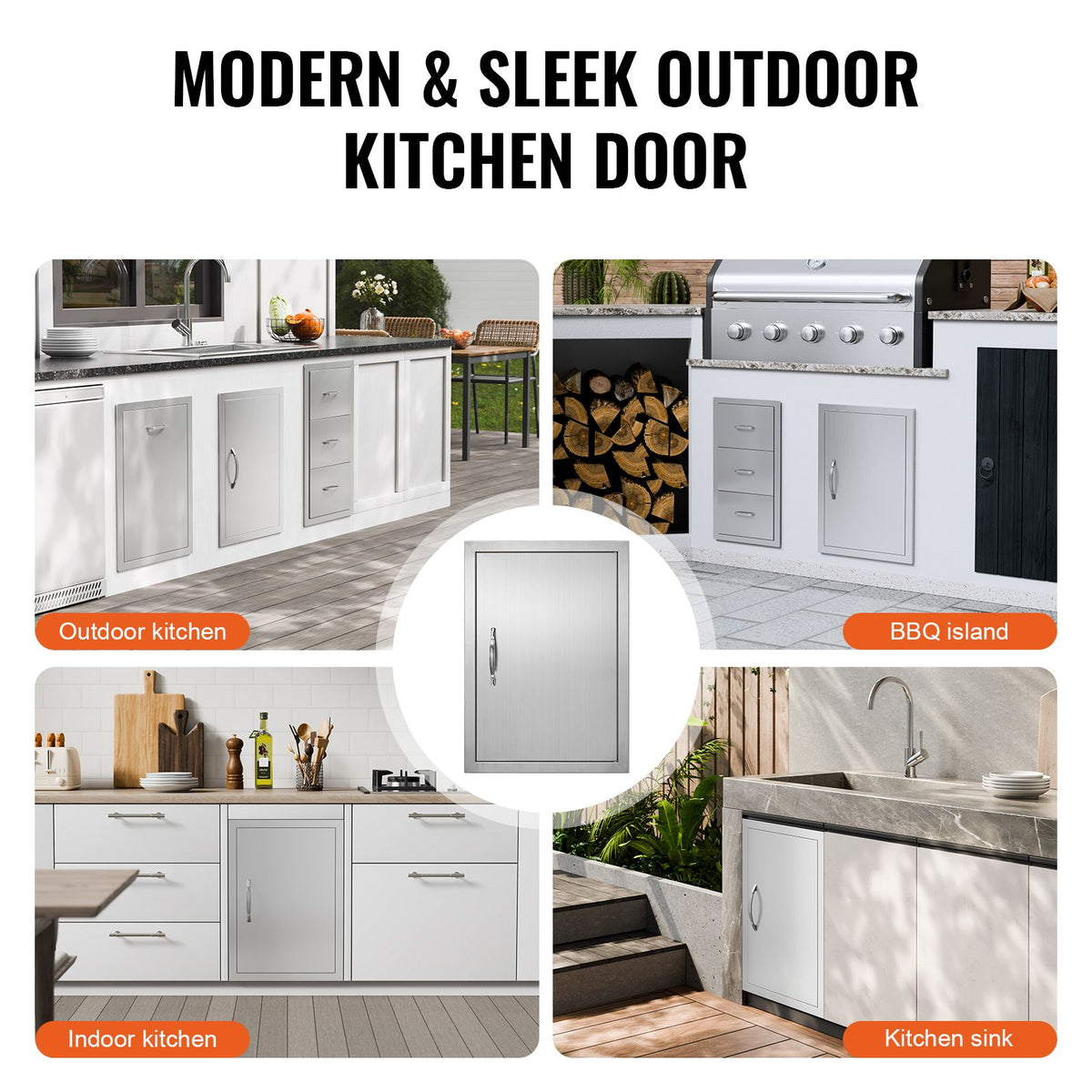 BBQ Access Door, 457x610 mm Single Outdoor Kitchen Door, Stainless Steel Flush Mount Door, Wall Vertical Door with Handle, for BBQ Island, Grilling Station, Outside Cabinet