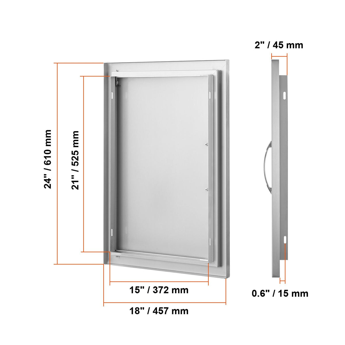 BBQ Access Door, 457x610 mm Single Outdoor Kitchen Door, Stainless Steel Flush Mount Door, Wall Vertical Door with Handle, for BBQ Island, Grilling Station, Outside Cabinet