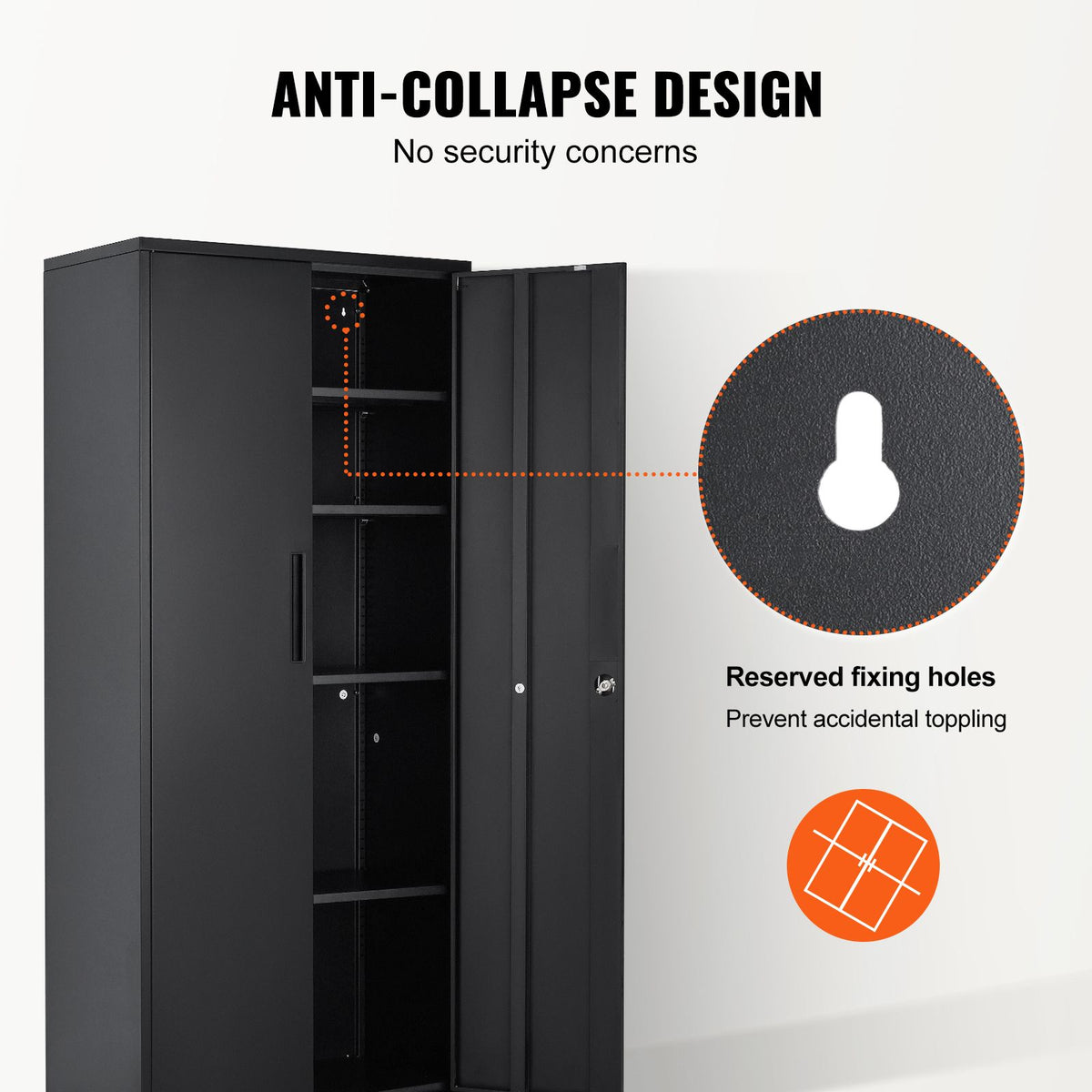Metal Storage Cabinet with 2 Magnetic Doors and 4 Adjustable Shelves, 90 kg Capacity per Shelf, Locking Steel Storage Cabinet, 1.8 m Metal Cabinet with 3 Keys, for Office, Garage, Home, Black