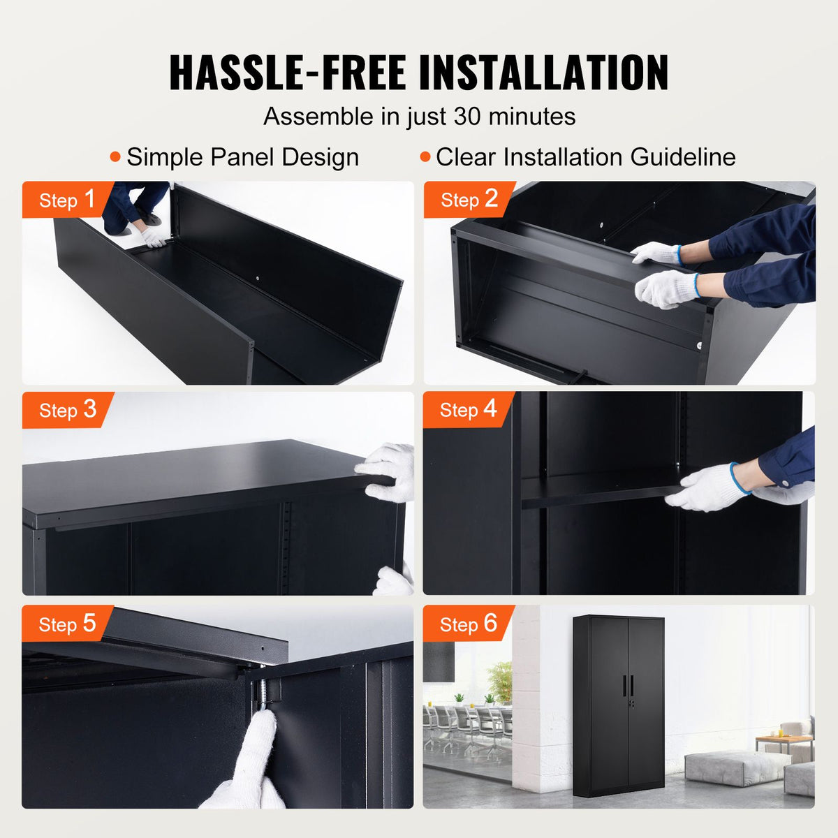 Metal Storage Cabinet with 2 Magnetic Doors and 4 Adjustable Shelves, 90 kg Capacity per Shelf, Locking Steel Storage Cabinet, 1.8 m Metal Cabinet with 3 Keys, for Office, Garage, Home, Black