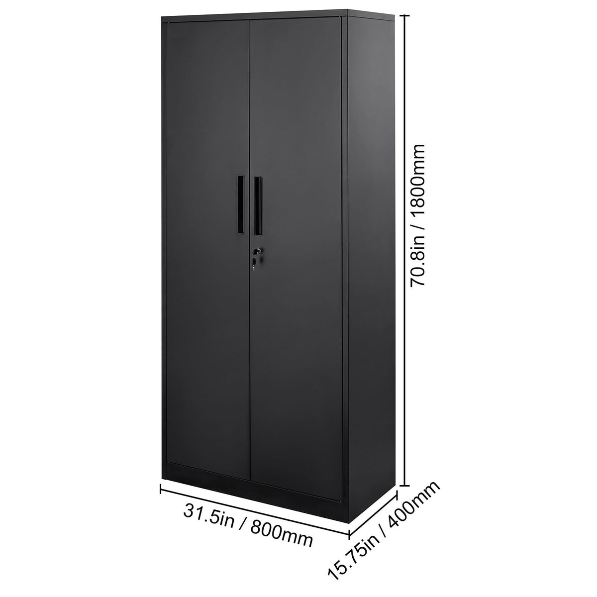 Metal Storage Cabinet with 2 Magnetic Doors and 4 Adjustable Shelves, 90 kg Capacity per Shelf, Locking Steel Storage Cabinet, 1.8 m Metal Cabinet with 3 Keys, for Office, Garage, Home, Black