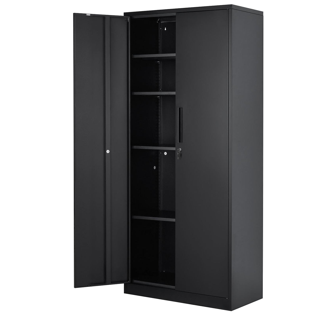 Metal Storage Cabinet with 2 Magnetic Doors and 4 Adjustable Shelves, 90 kg Capacity per Shelf, Locking Steel Storage Cabinet, 1.8 m Metal Cabinet with 3 Keys, for Office, Garage, Home, Black