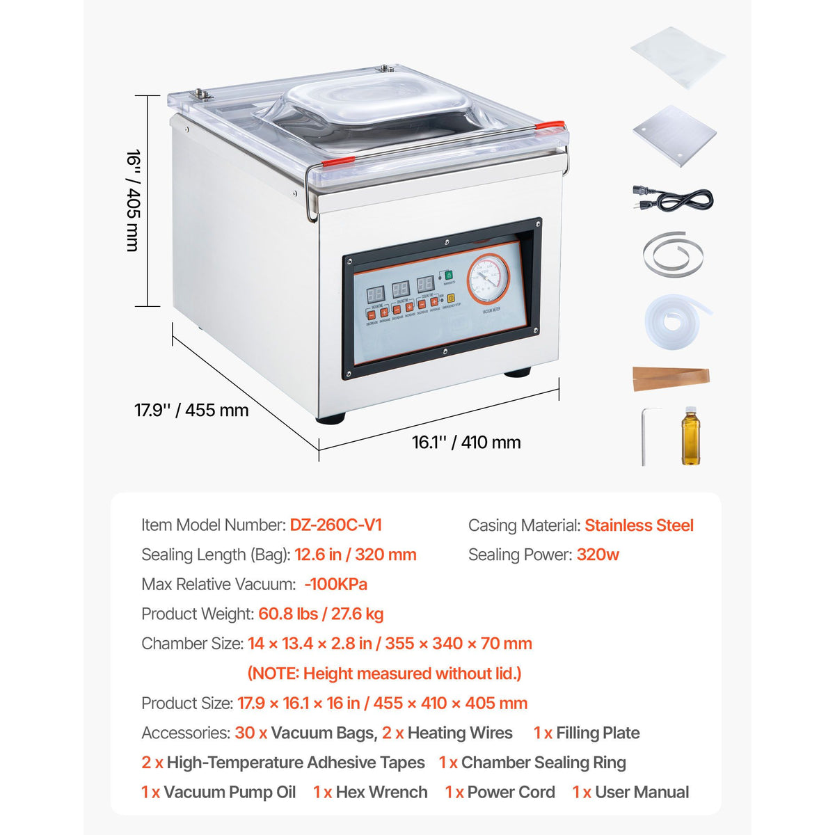 DZ-260C Digital Vacuum Sealer Food Vacuum Sealing Packing Machine 220V