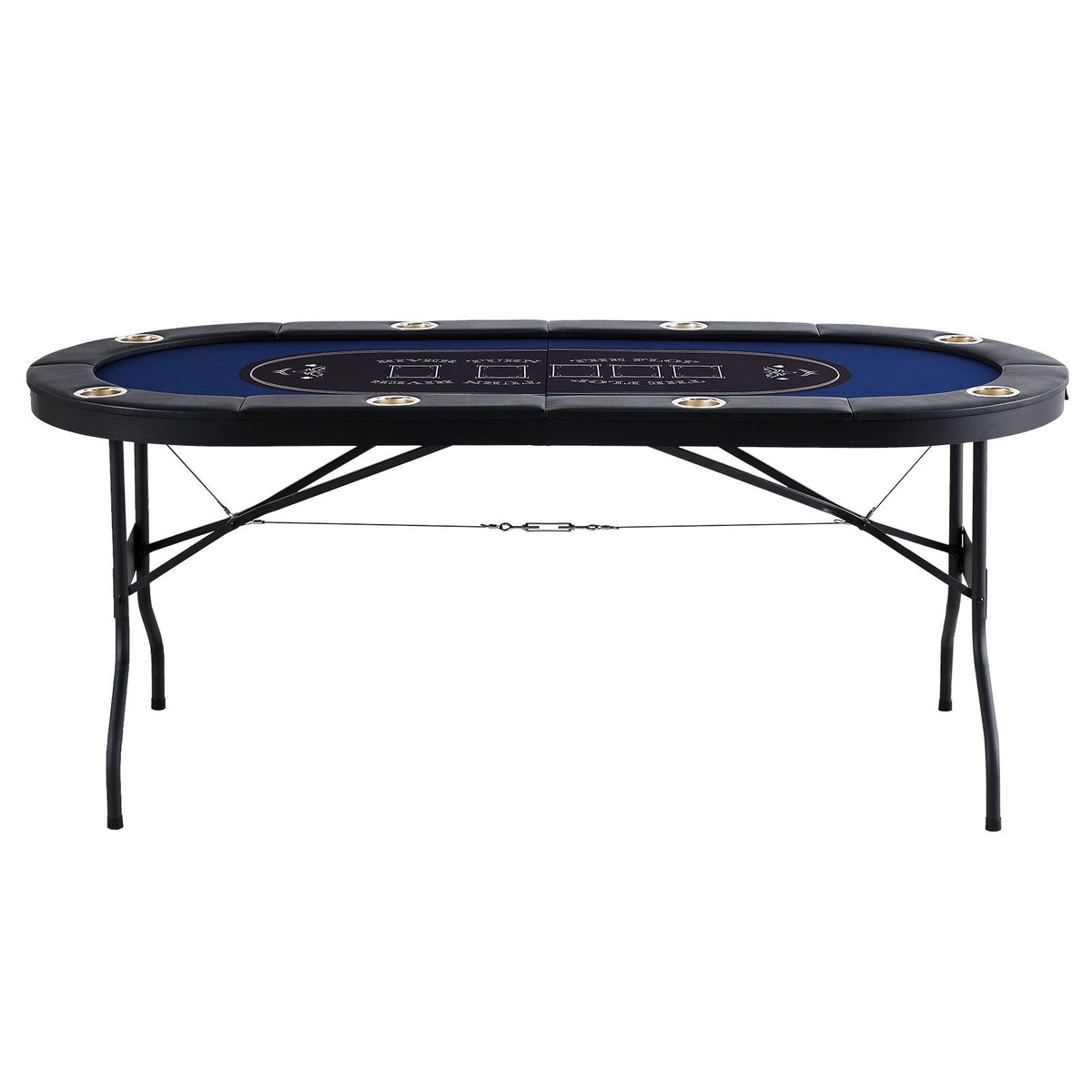 8 Player Foldable Poker Table, Blackjack Texas Holdem Poker Table with Padded Rails and Stainless Steel Cup Holders, Portable Folding Card Board Game Table,183cm Oval Casino Leisure Table, Blue