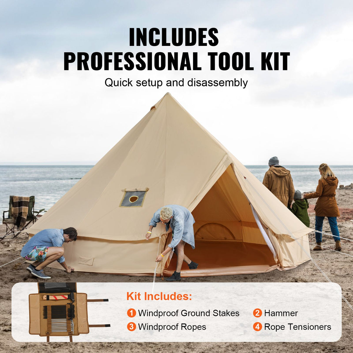 Canvas Bell Tent 5m/16.4ft 4-Season Camping Yurt Tent with Stove Jack