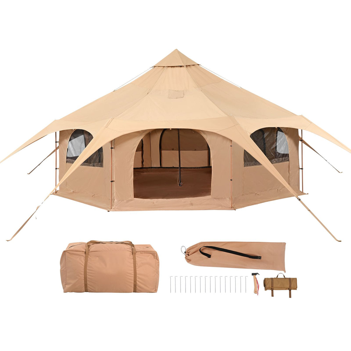 Canvas Tent 4 Seasons 5 m/16.4 ft Bell Tent for Camping with Stove Jack