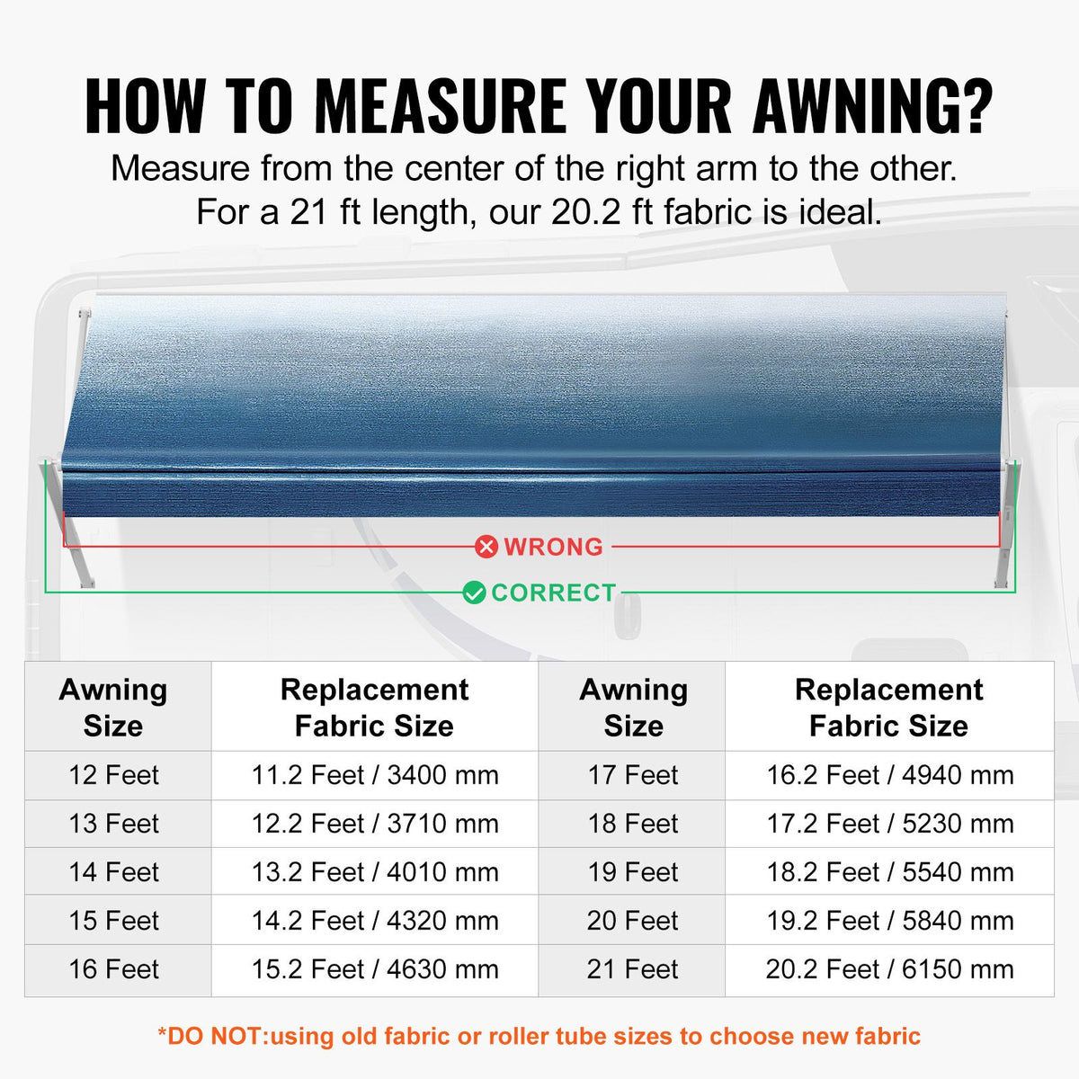 RV Awning Fabric Replacement, 6.15m Fabric Length for 6.4m Awning, Heavy Duty 3-Ply 16oz PVC Camper Awning Fabric, Waterproof & UV Protection Outdoor Canopy for RV, Trailer, Motorhome, Blue Fade