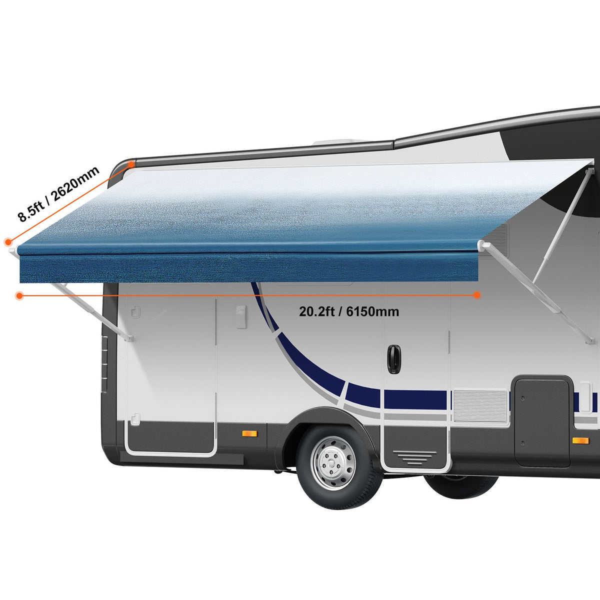 RV Awning Fabric Replacement, 6.15m Fabric Length for 6.4m Awning, Heavy Duty 3-Ply 16oz PVC Camper Awning Fabric, Waterproof & UV Protection Outdoor Canopy for RV, Trailer, Motorhome, Blue Fade