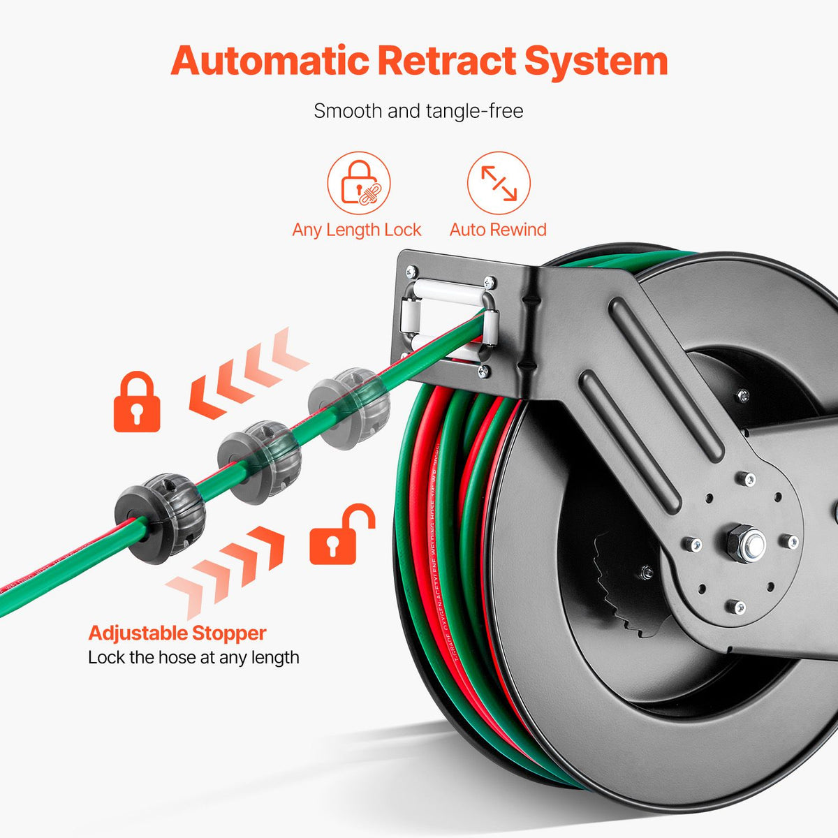 Retractable Welding Hose Reel 1/4 in x 50FT Oxygen Acetylene Rubber Hose R Grade
