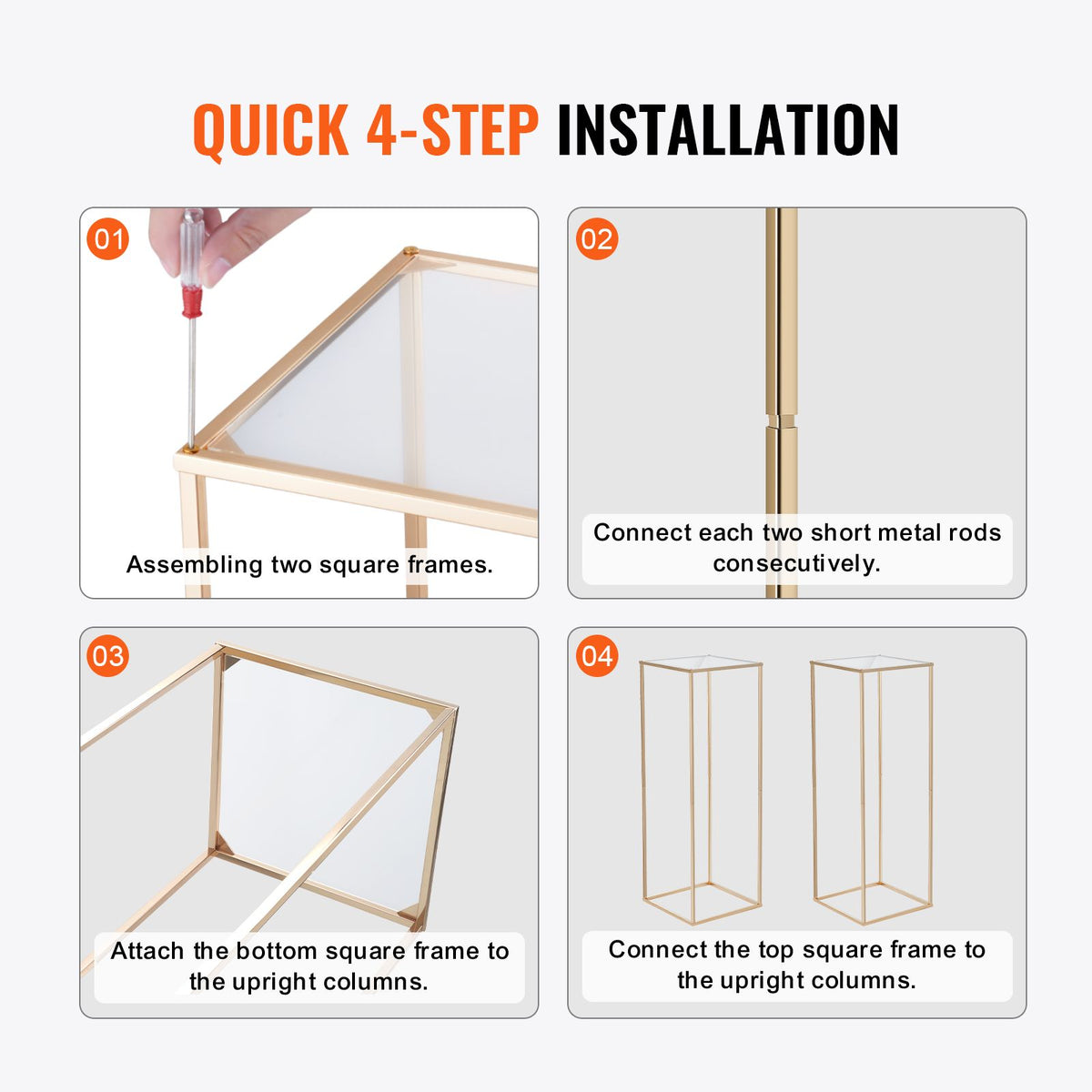 10PCS 31.5inch/80cm High Wedding Flower Stand, With Acrylic Laminate,Metal Vase Column Geometric Centerpiece Stands, Gold Rectangular Floral Display Rack for Events Reception, Party Decoration