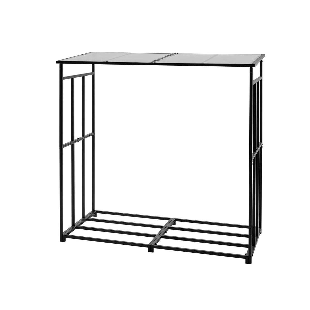 Firewood Rack with Sloped Roof, 143cm Outdoor Firewood Holder, 1/4 Cord Log Storage Shed, 299kg Max Weight Capacity, Powder-Coated Metal Wood Storage Rack for Fireplace Deck Backyard Garden