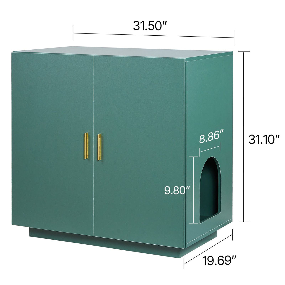 Cat Litter Box Enclosure, 80 cm Hidden Litter Box Cabinet, Wooden Indoor Cat Washroom with Ventilated Holes, Double-Door Kitty Pet House Furniture, End Side Table Fit Most Litterboxes