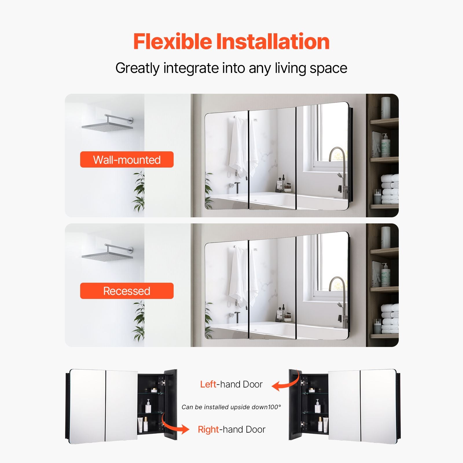 Medicine Cabinet, 25.5 x 40 inch, Medicine Cabinet for Bathroom with Mirror,  Aluminum Frame Bathroom Wall Cabinet, 4-layer Adjustable Shelves, Recessed & Wall-mounted Installation